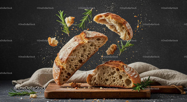 Rustic sourdough bread with fresh rosemary on board