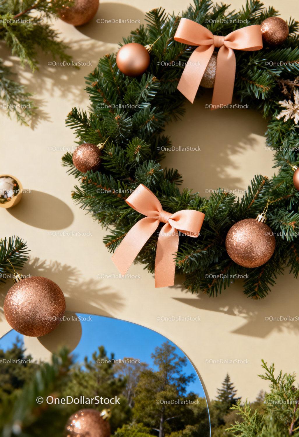Festive Christmas Wreath with Elegant Copper Decorations
