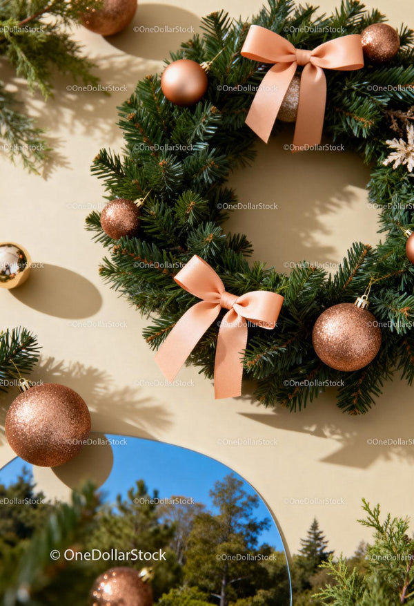 Festive Christmas Wreath with Elegant Copper Decorations