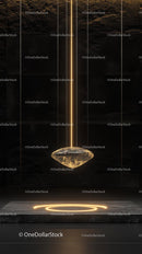Futuristic Gold Sculpture in Dark Modern Interior