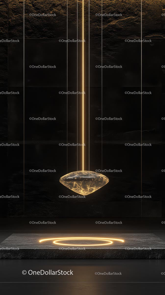 Futuristic Gold Sculpture in Dark Modern Interior