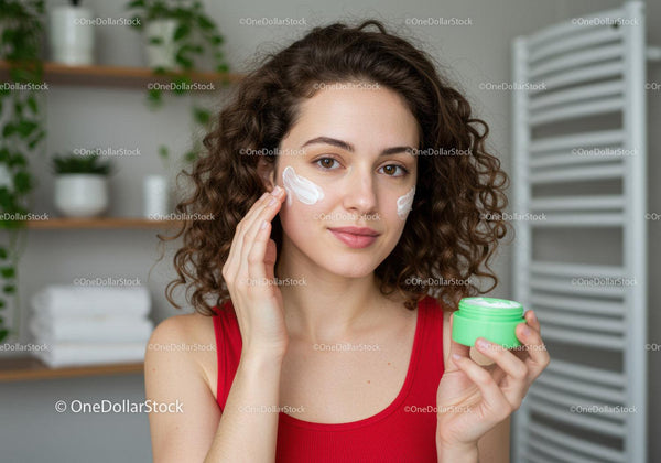 Young Woman Applying Face Cream for Skincare Routine
