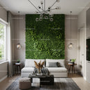 Modern Living Room with Green Plant Wall and Stylish Decor