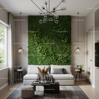 Modern Living Room with Green Plant Wall and Stylish Decor