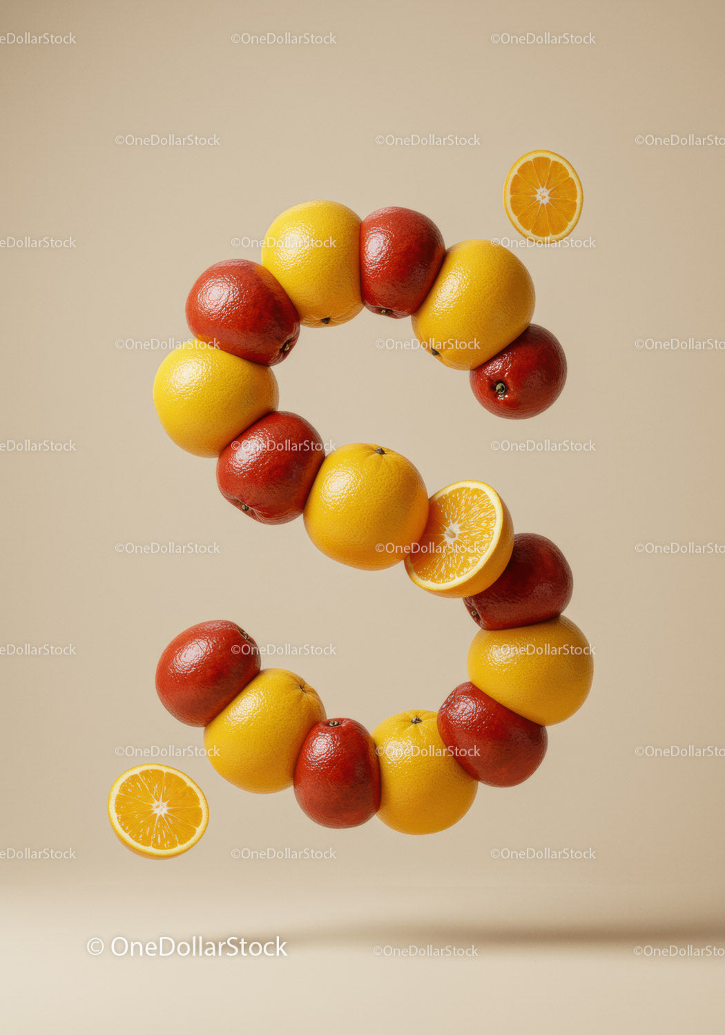 Creative number nine made of floating citrus fruits