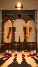 Athlete in Beige Sportswear with Motion Blur Effect