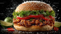 Crusty Fried Chicken Sandwich with Fresh Vegetables and Spicy Sauce