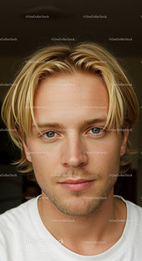 Close-up of a Young Man with Blonde Hair and Blue Eyes