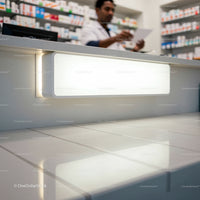 Pharmacist working behind counter in modern pharmacy