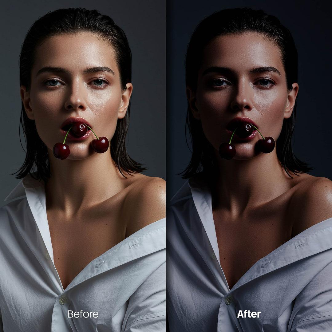Before and after Dark Portraits Lightroom preset edit