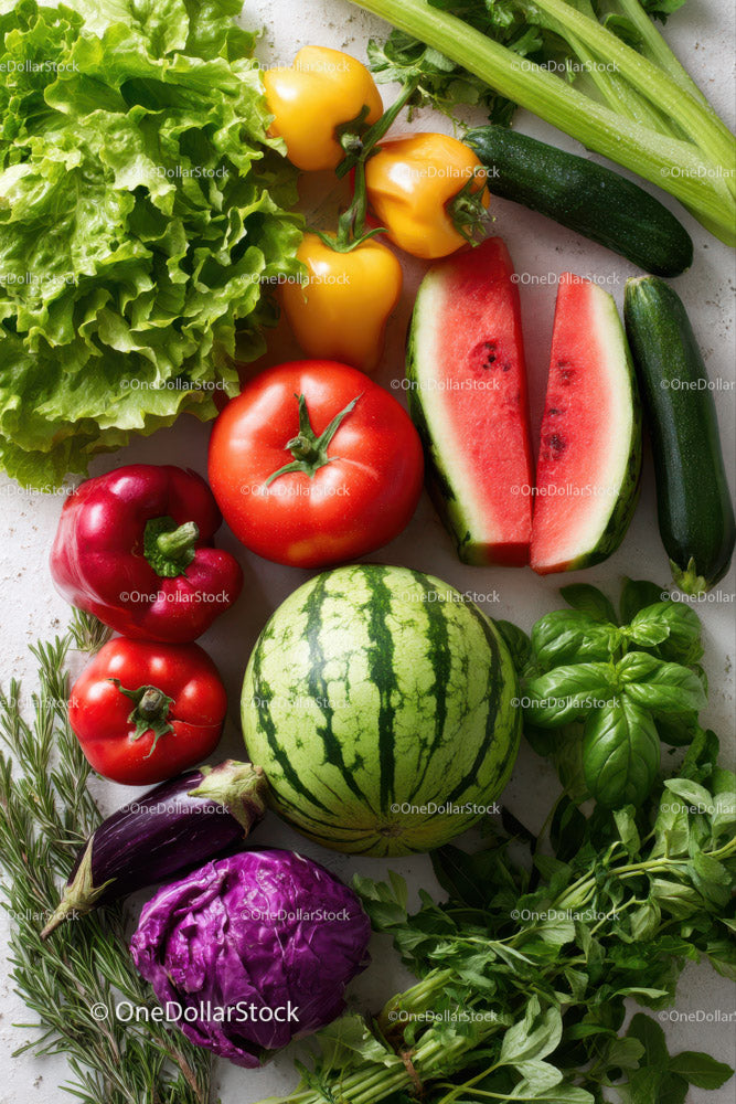 Fresh Assorted Vegetables and Fruits for Healthy Cooking