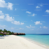 Tropical Beach with Overwater Bungalows and Clear Turquoise Water