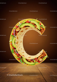 Creative Letter C Shaped Mexican Taco with Fresh Ingredients
