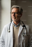 Senior Male Doctor with Glasses and Stethoscope in Clinical Setting