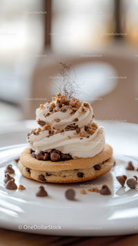 Chocolate Chip Cookie Sandwich with Whipped Cream and Chocolate Chips