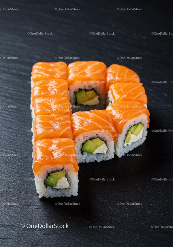 Fresh salmon sushi rolls with avocado and cream cheese