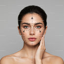 Professional Woman with Clear Skin and Facial Markings for Treatment