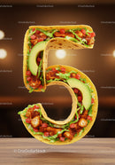 Taco shaped as number five filled with fresh ingredients