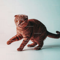 Playful Grey Tabby Cat in a Dynamic Pose with Striped Fur