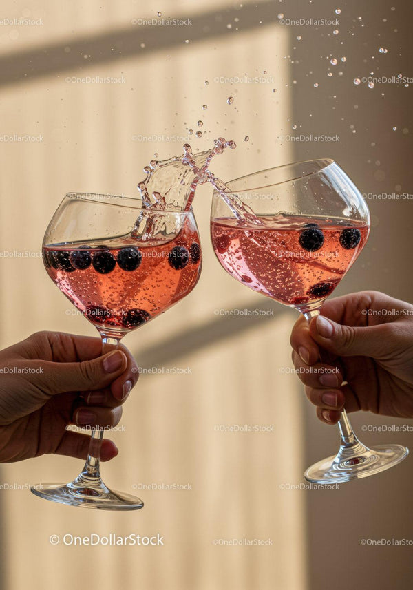 Two people clinking glasses with berry sparkling drinks