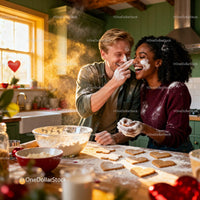 Couple Baking Heart-Shaped Cookies in Cozy Kitchen