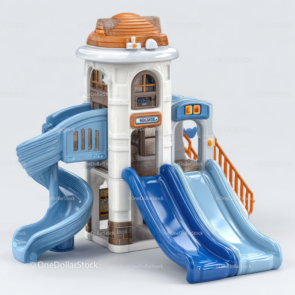 Colorful Plastic Children's Playground Slide Tower with Dual Slides