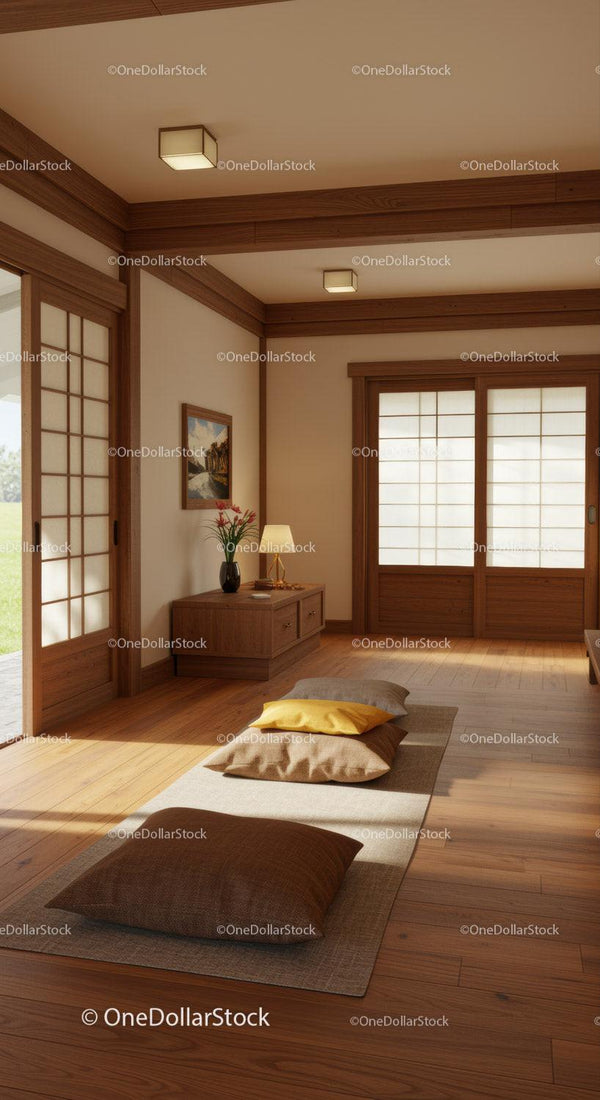Elegant Japanese Inspired Room with Tatami Mats and Sliding Doors