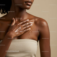 Portrait of a Beautiful Woman with Glossy Lips and Shiny Skin in Minimalist Style