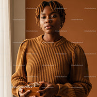 Stylish Woman in Brown Sweater Holding Jewelry Box Indoor Portrait