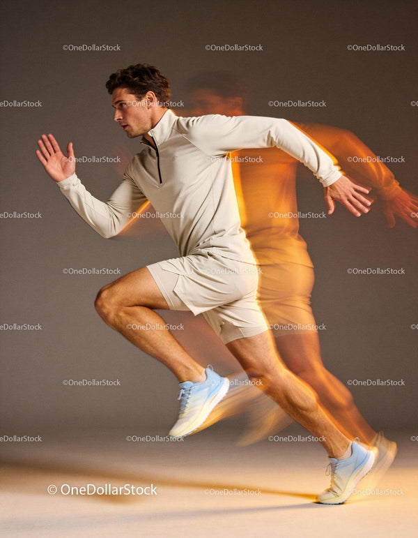 Athlete Sprinting Forward In Motion With Dynamic Blur