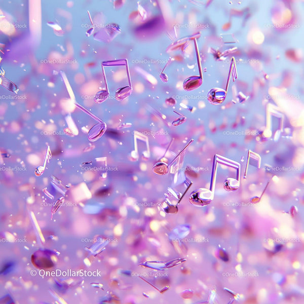 Floating Pink Musical Notes On Soft Blue Background