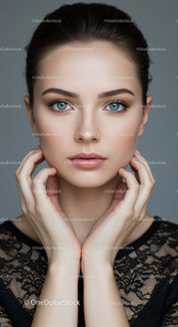 Portrait of a Young Woman with Blue Eyes and Clear Skin
