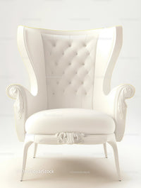 Elegant White Tufted Regency Armchair with Ornate Carved Details
