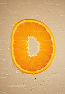 Fresh Orange Slice with Water Droplets Close Up