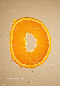 Fresh Orange Slice with Water Droplets Close Up