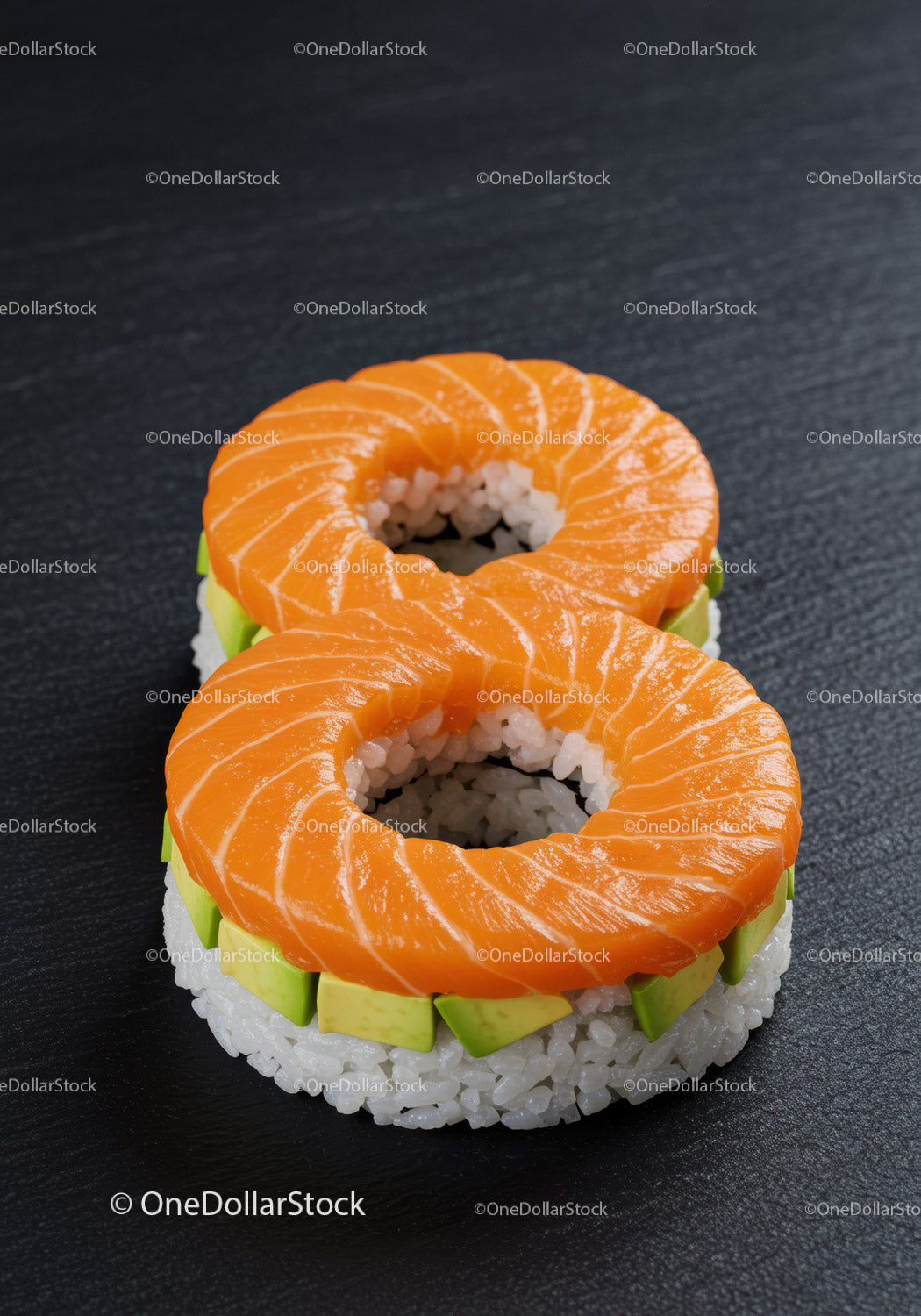 Fresh Salmon Sushi Rings with Avocado and Rice