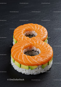 Fresh Salmon Sushi Rings with Avocado and Rice