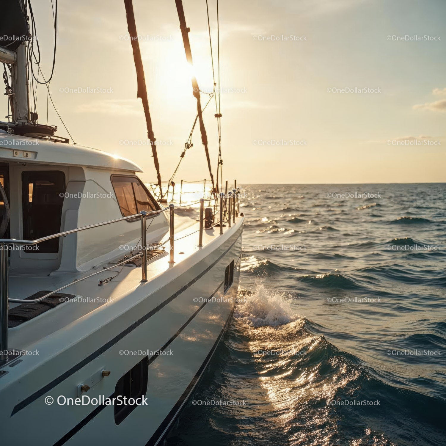 Luxury Sailing Yacht Gliding Through Ocean Waves at Sunset