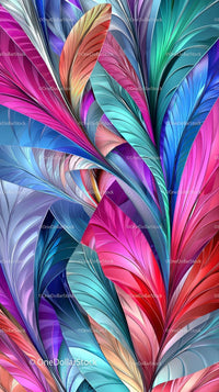 Vivid Abstract Feather and Leaf Pattern in Bright Colors