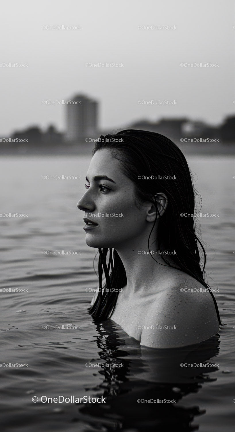 Serene Woman with Wet Hair in Water Profile Shot for Calm Mood