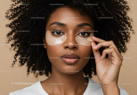 Young Woman with Curly Hair Wearing Under Eye Patches for Skincare