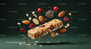Nut and berry energy bar with floating ingredients
