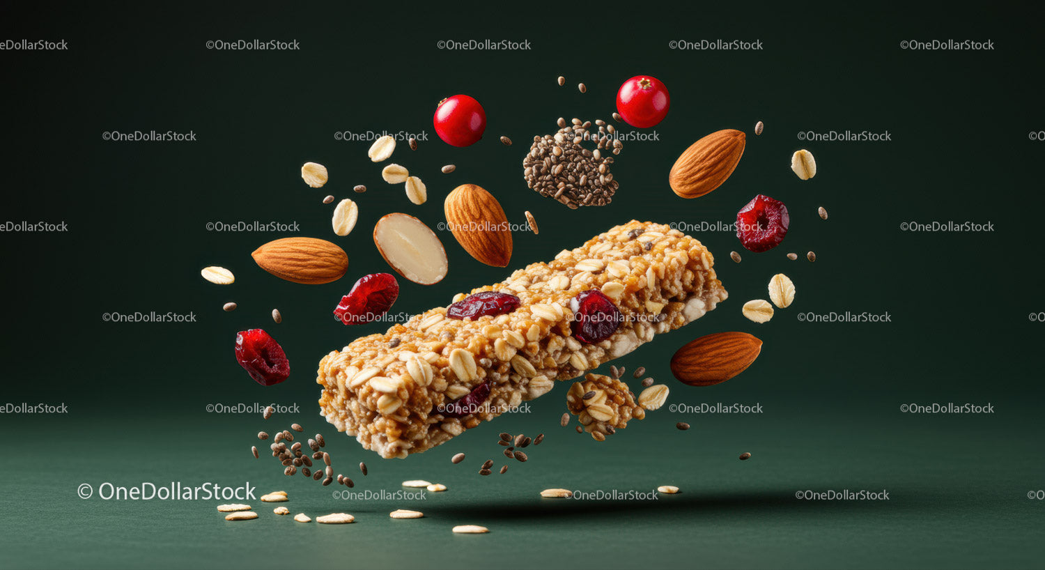 Nut and berry energy bar with floating ingredients
