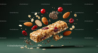 Nut and berry energy bar with floating ingredients