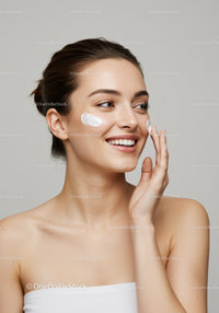 Young Woman Applying Facial Moisturizer for Healthy Glowing Skin
