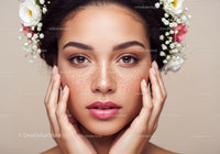 Close-up Portrait of a Woman with Freckles and Floral Crown