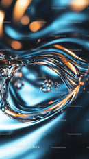 Abstract Liquid Metal Surface with Flowing Curves in Blue and Gold