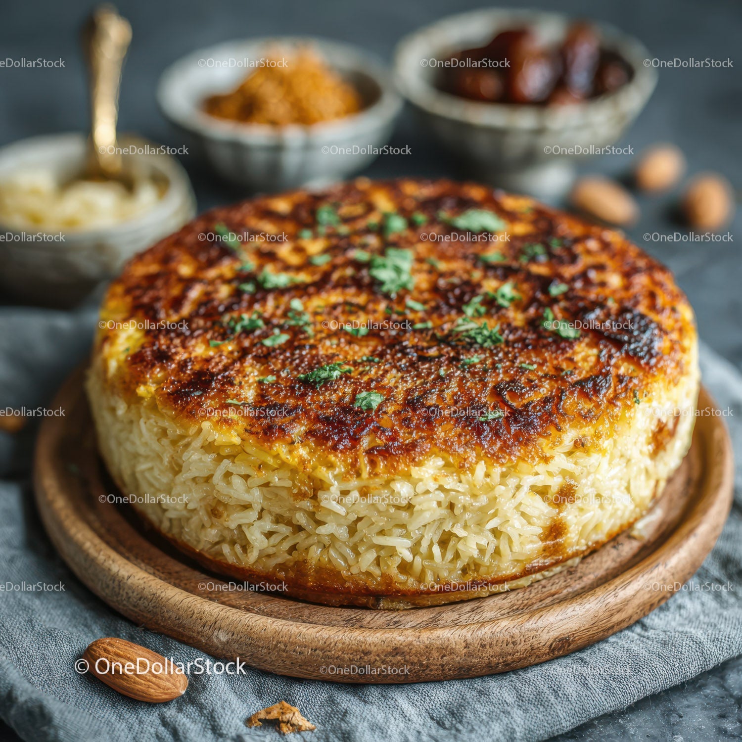 Baked Rice Dish with Crispy Top and Aromatic Spices