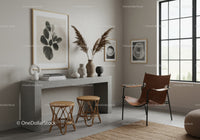 Minimalist living room with leather chair and natural decor