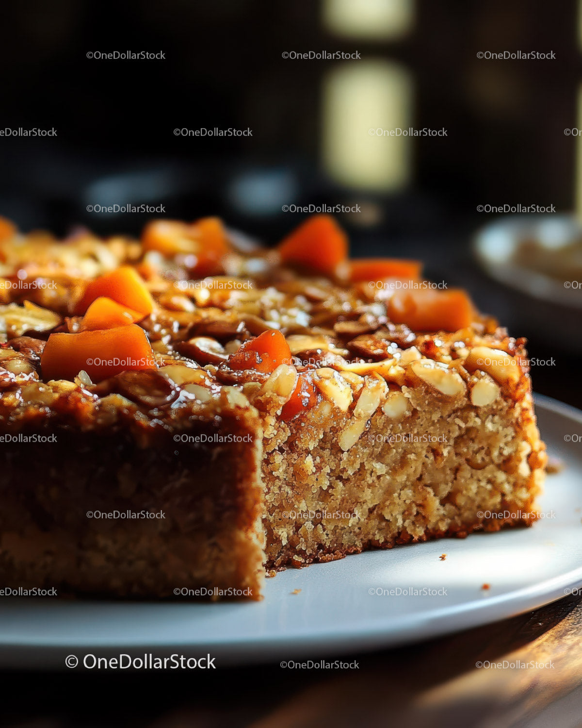 Chocolate Cake with Caramel Glaze and Orange Carrot Slices